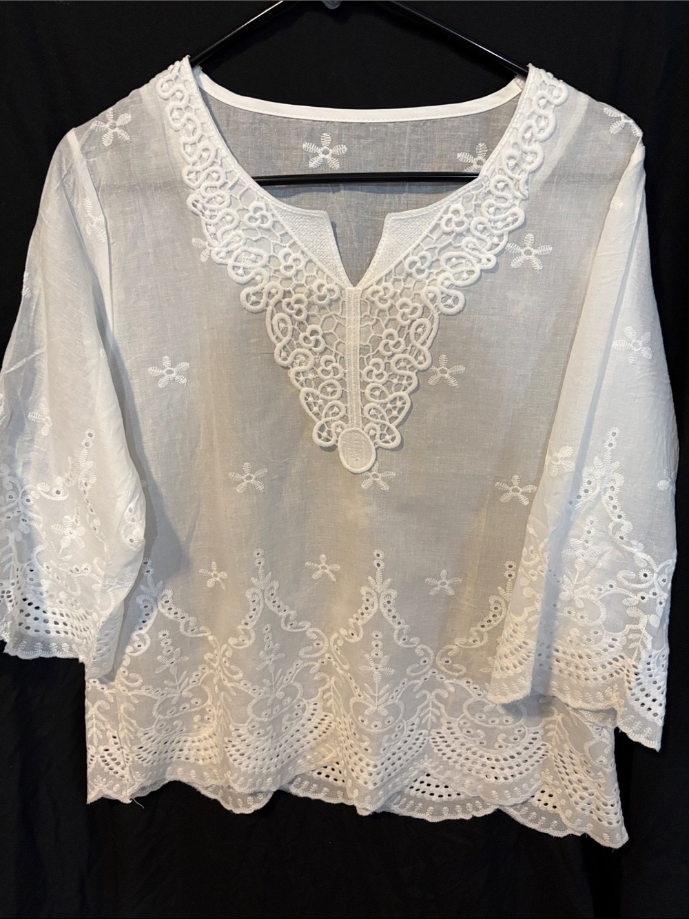 Southern Tide White Eyelet & Embroidered V-Neck Tunic